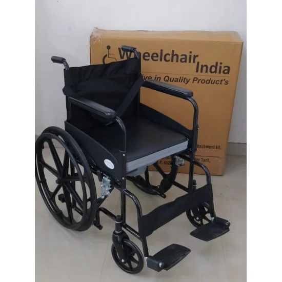 Premium Folding Powder Coated Commode Wheelchair With Safety Belt