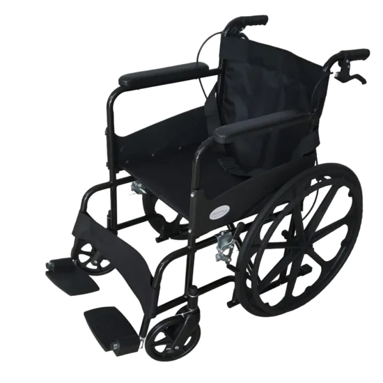 Folding Powder Coated Wheelchair with Attendant Brakes